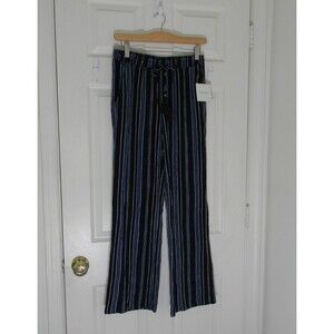 Ellen Tracy Navy Stripe Linen Blend Pants Pull-on Drawstring Sz Sm Pockets NWT